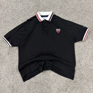 Vintage 90s Chicago Bulls NBA Logo Athletic Polo Shirt XL Black Red White